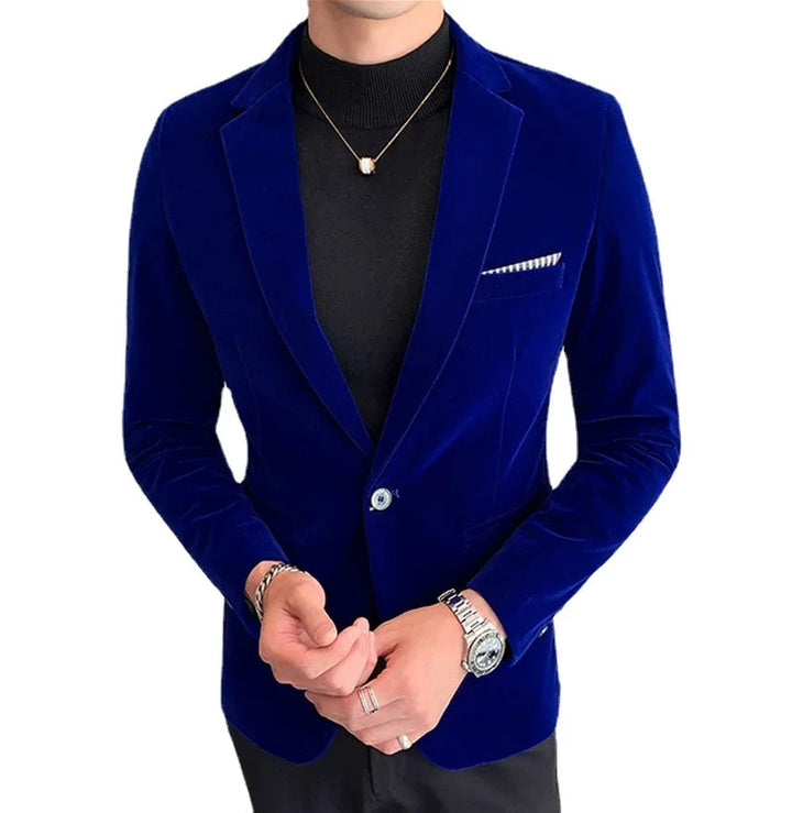 Men's midnight tailored blazer, perfect for elegant evening events & special occasions.