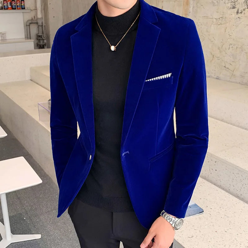 Slim fit men's midnight tailored blazer with structured shoulders, ideal for formal parties.