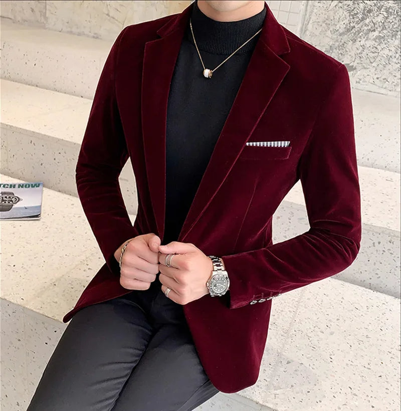 Men's slim fit midnight tailored blazer, a structured evening wear jacket for sophisticated occasions.