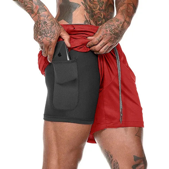 Close-up of Milan men's athletic shorts, inner and outer layer detail, workout gear