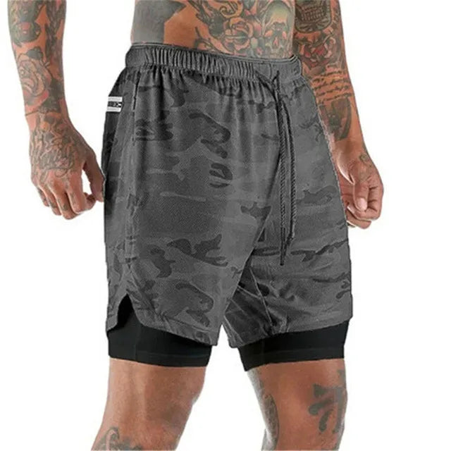 Man wearing Milan 2-in-1 running shorts during an outdoor workout, quick dry fabric