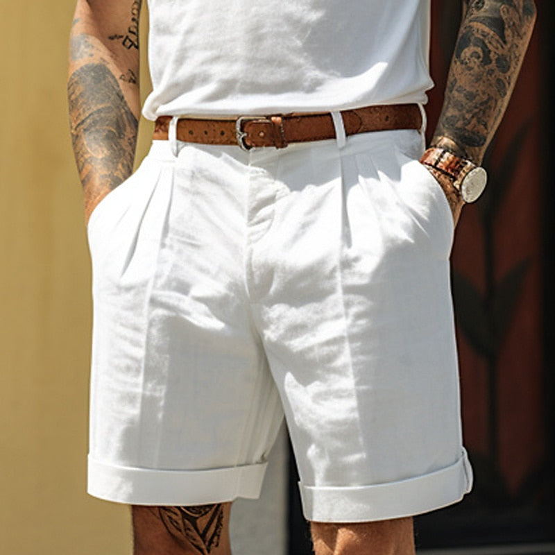 Men's Milan linen cotton blend shorts, ideal for casual summer wear and beach outings