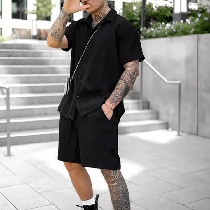 Men's Milan summer two-piece casual polo shirt and shorts set, relaxed fit, breathable polyester