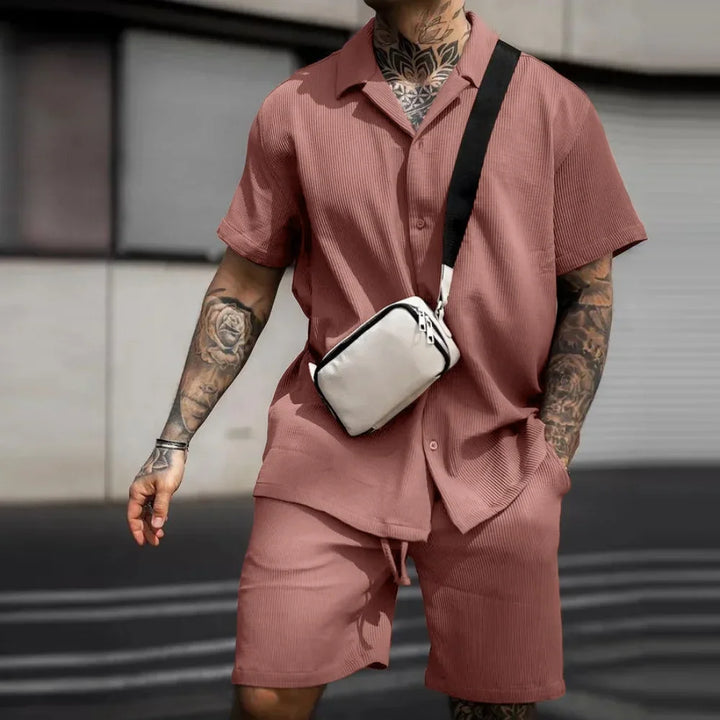 Breathable polyester Milan men's leisure summer set, perfect for casual wear or beach vacation