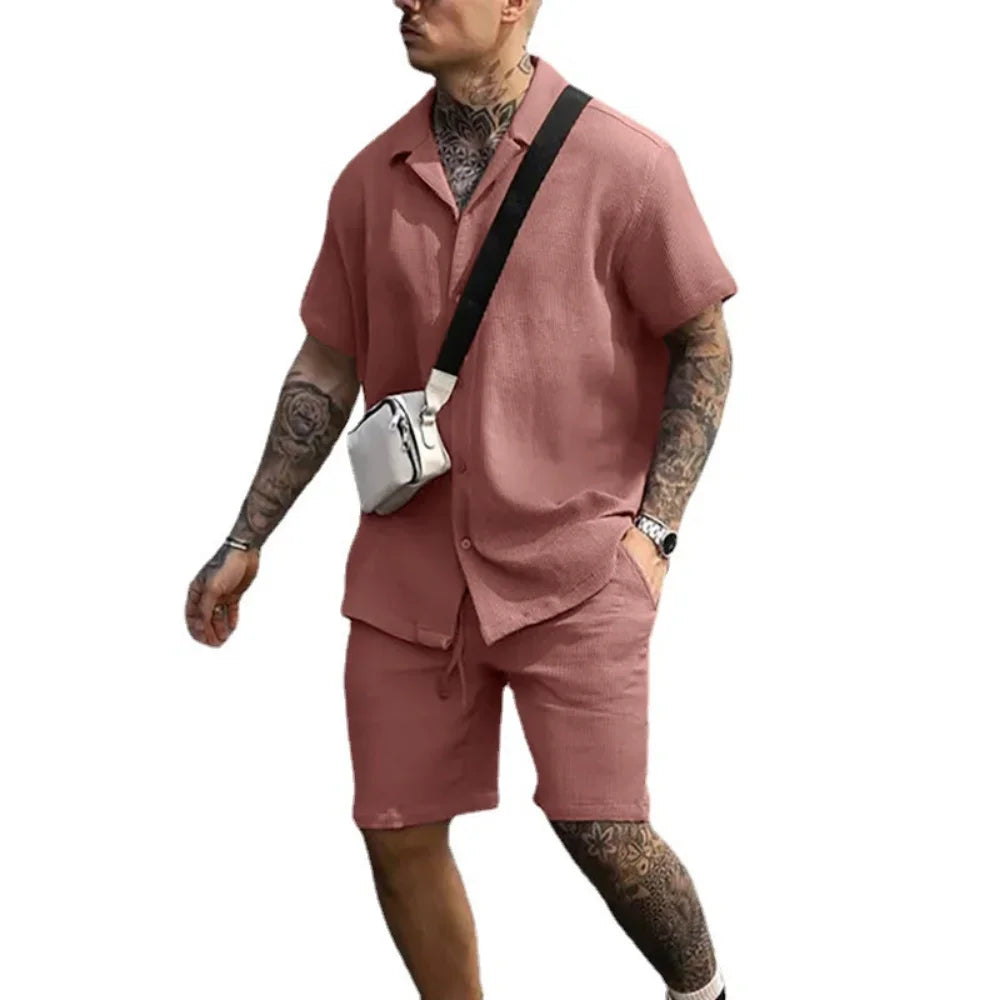 Comfortable Milan men's polyester casual two-piece outfit, ideal for warm weather or holiday