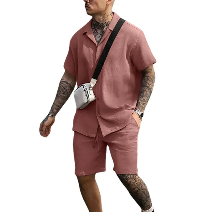 Comfortable Milan men's polyester casual two-piece outfit, ideal for warm weather or holiday