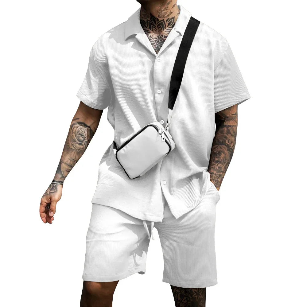 Men's Milan summer combo: button-down polo shirt and shorts, a versatile casual wear ensemble