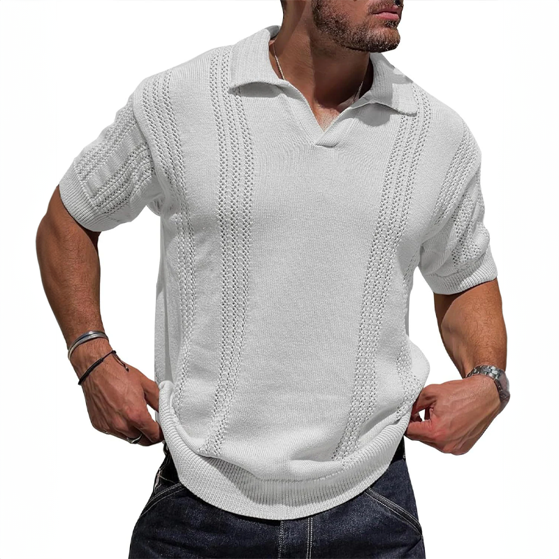 Sophisticated men's Milanese knit polo shirt, breathable & comfortable. Ideal for spring/summer casual wear.