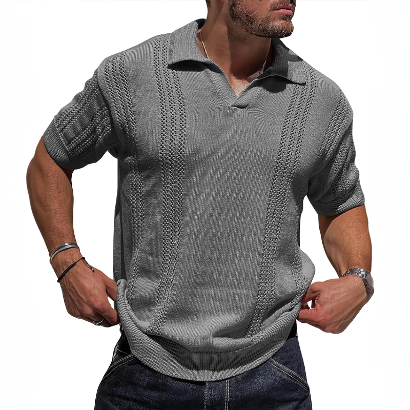 Stylish men's Milanese knit polo shirt, a breathable short sleeve top. Perfect for spring & summer outfits.