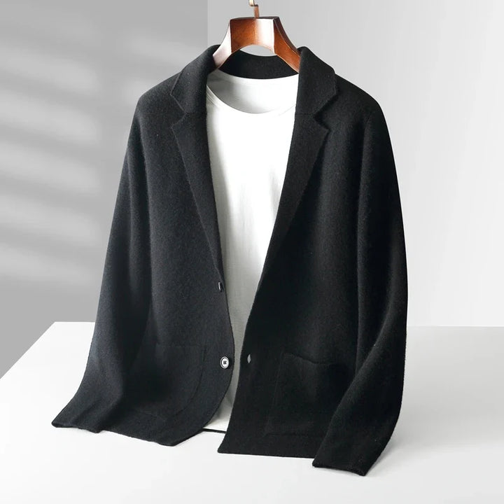 Men's fashion Milano cardigan. Classic, soft knit, button-front sweater for elegant & casual layering. Comfort wear.