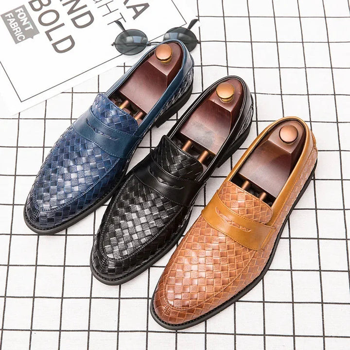 Men's Milano woven slip-on loafers. Classic, elegant dress shoes for sophisticated style and comfort.