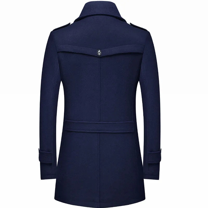 Classic men's tailored longline overcoat. Military-style trench coat in warm fabric, perfect for fall and winter.