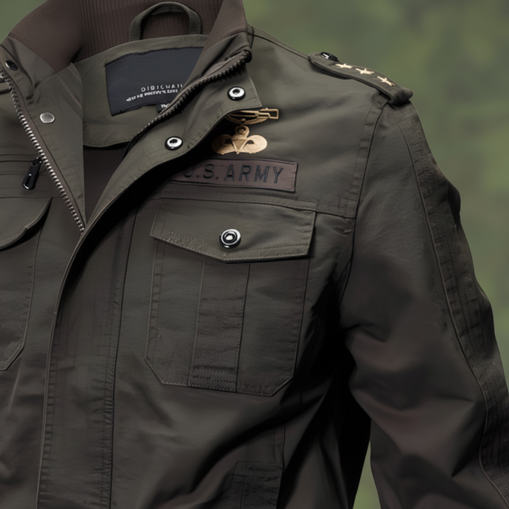 Casual outerwear: men's utility jacket, tactical bomber, with zipper and ribbed cuffs
