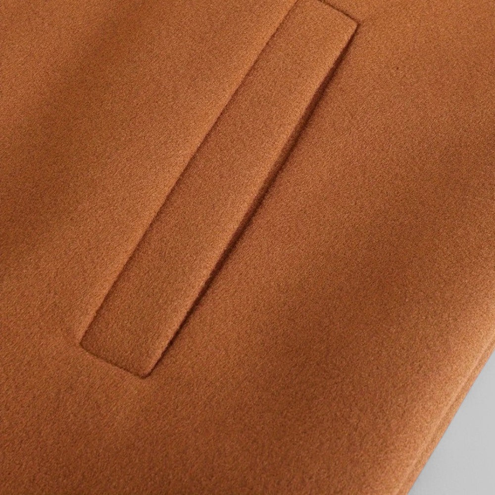 Man wearing a smart casual minimalist button winter coat, perfect for elegant autumn fashion.