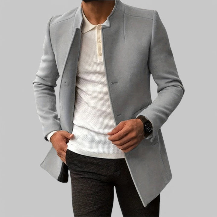 Versatile men's minimalist button coat for smart casual, business casual, or elegant winter wear.
