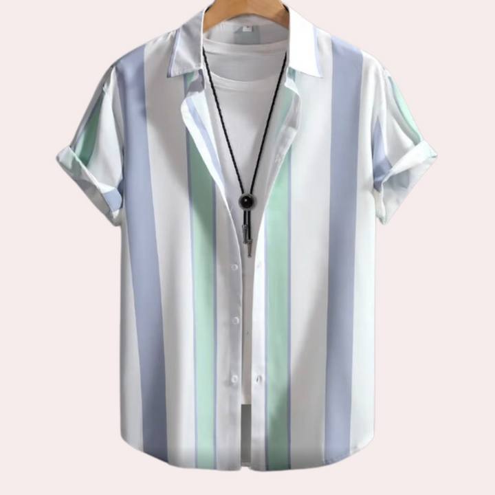 Men's minimalist striped button-up shirt for versatile style, perfect for casual to semi-formal wear.