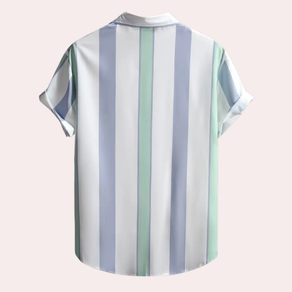Comfortable long-sleeve men's striped button-up shirt, ideal for modern everyday elegance.