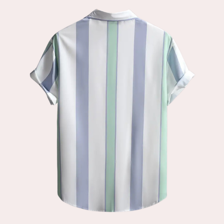 Comfortable long-sleeve men's striped button-up shirt, ideal for modern everyday elegance.