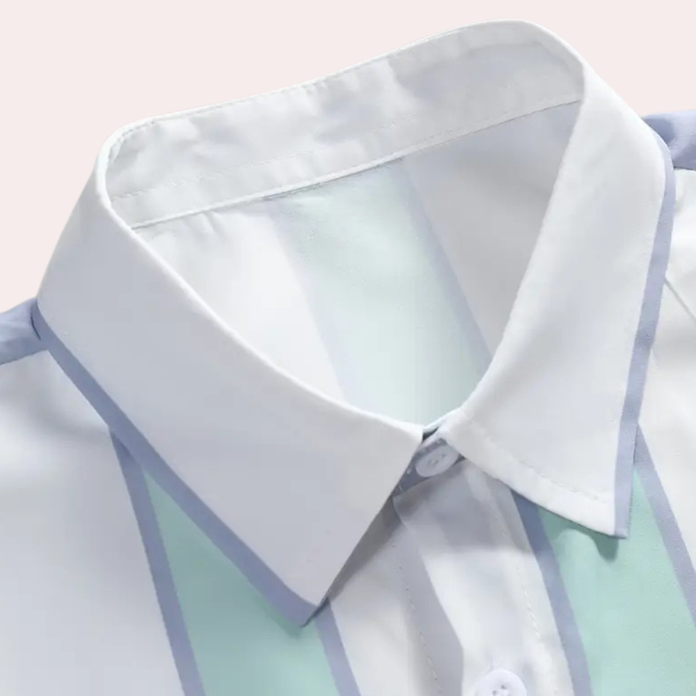 Men's striped long-sleeve button-up shirt, combining minimalist design with everyday elegance.
