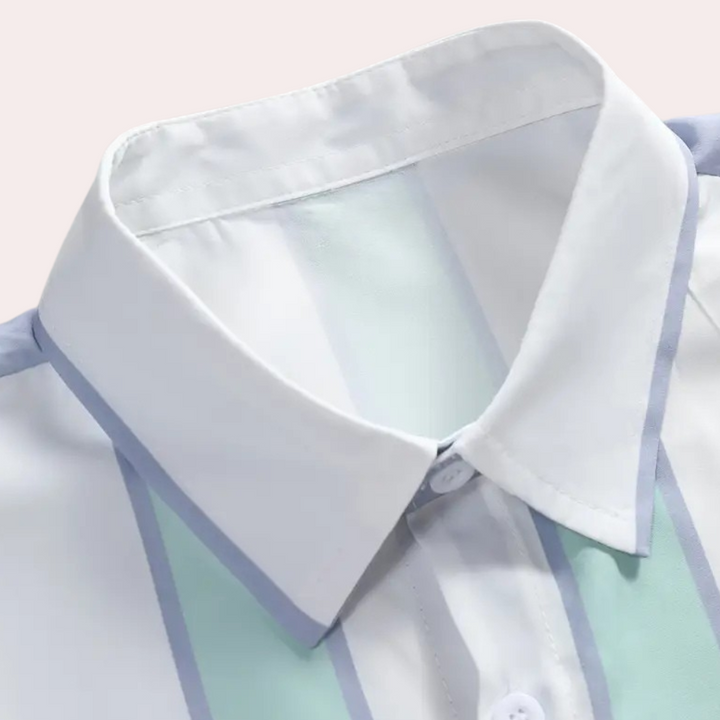 Men's striped long-sleeve button-up shirt, combining minimalist design with everyday elegance.