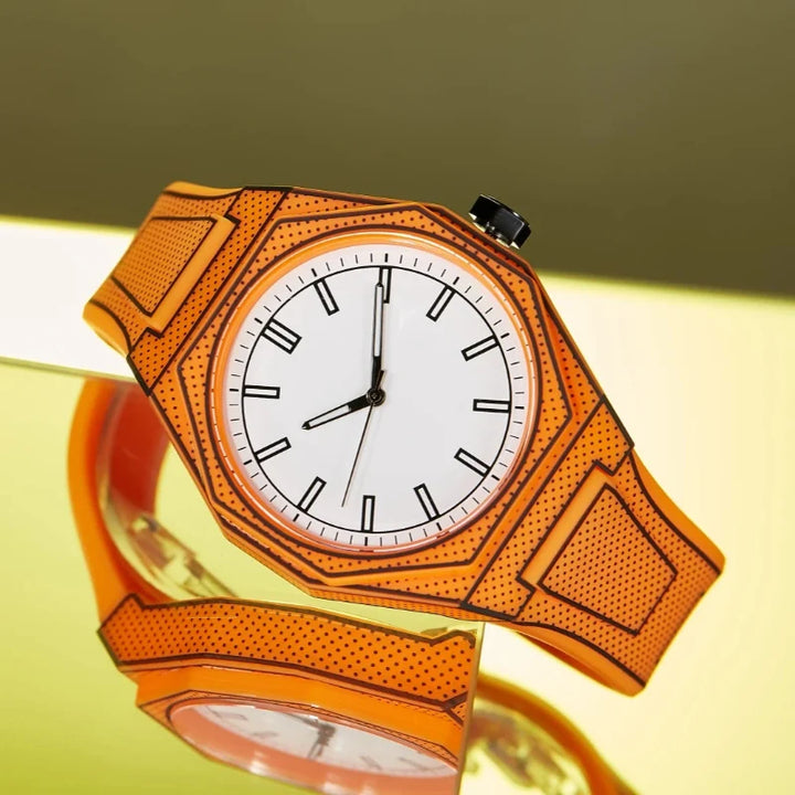 Stylish men's water-resistant watch, modern 3D optical illusion design, black silicone band, reliable quartz movement.