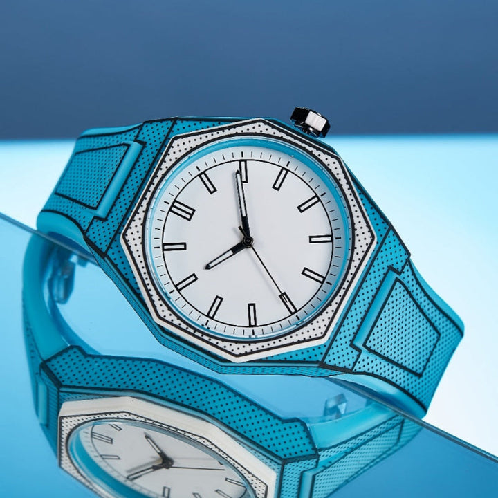 Contemporary men's accessory: 3D optical illusion watch with sleek design, comfortable silicone strap, quartz movement.