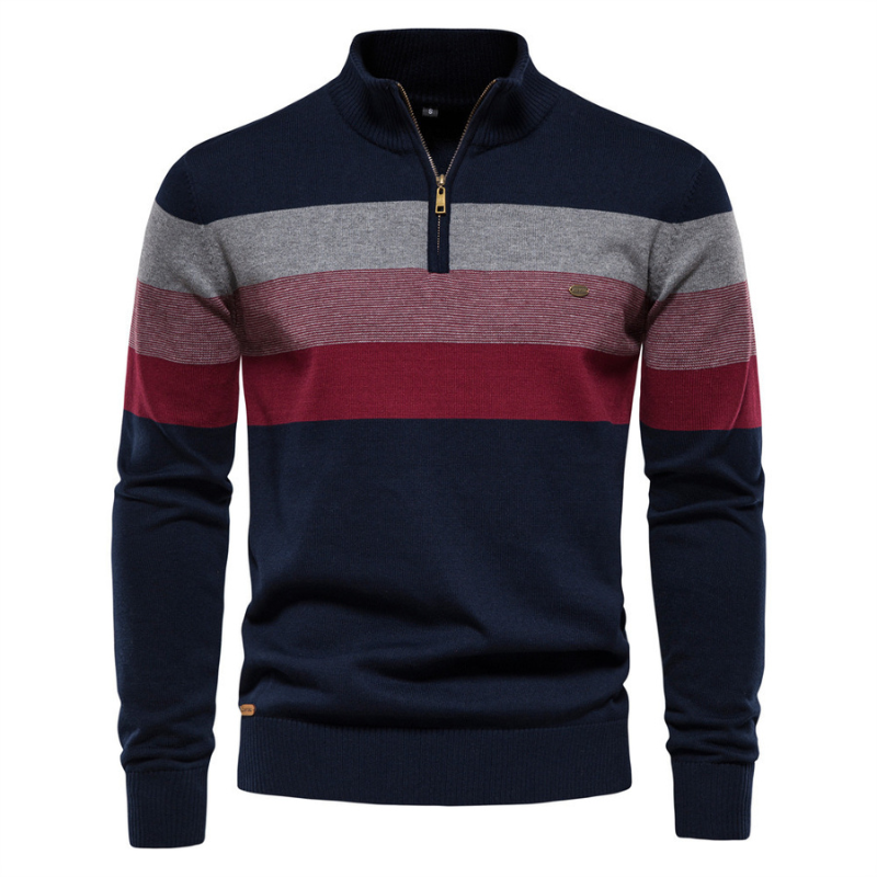 Black slim fit argyle sweater for men, long sleeve, modern geometric design. A versatile piece for mens fashion.