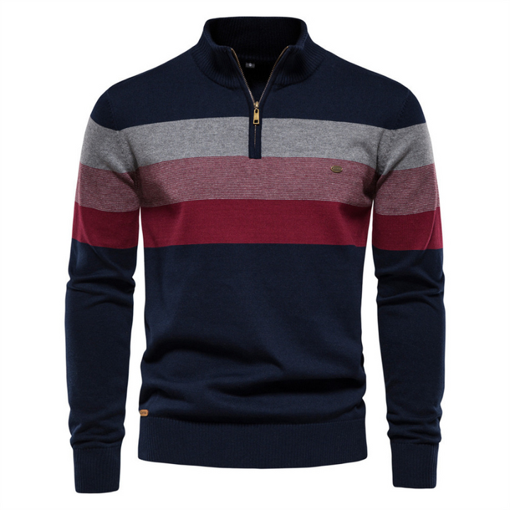 Black slim fit argyle sweater for men, long sleeve, modern geometric design. A versatile piece for mens fashion.