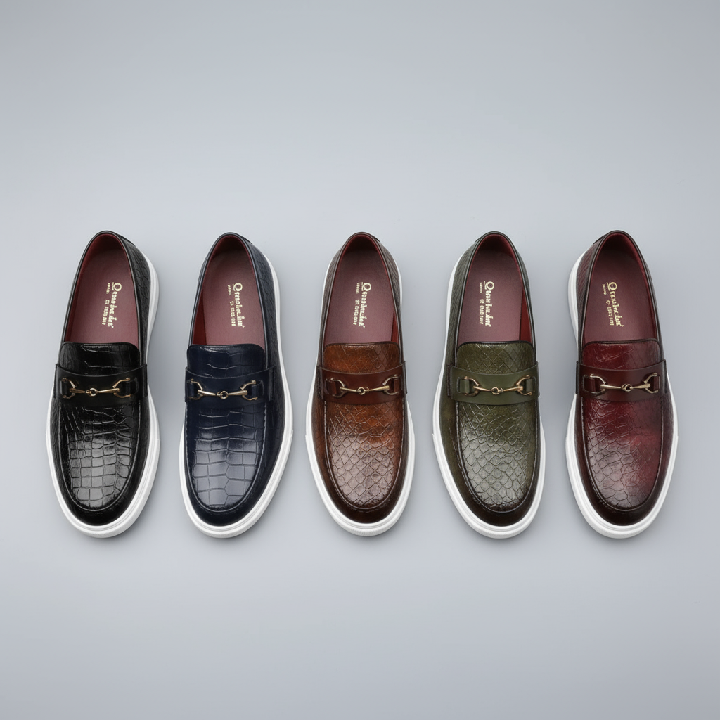 Modern men's slip-on loafers; sleek design for stylish, comfortable, and contemporary footwear.