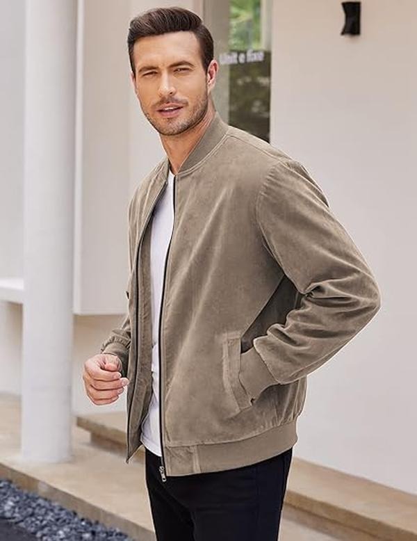 Stylish men's bomber jacket. Modern casual outerwear for an effortless, sophisticated everyday look.