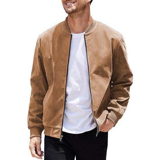 All-season men's bomber jacket. Versatile modern outerwear with tailored fit & zip closure for comfort.