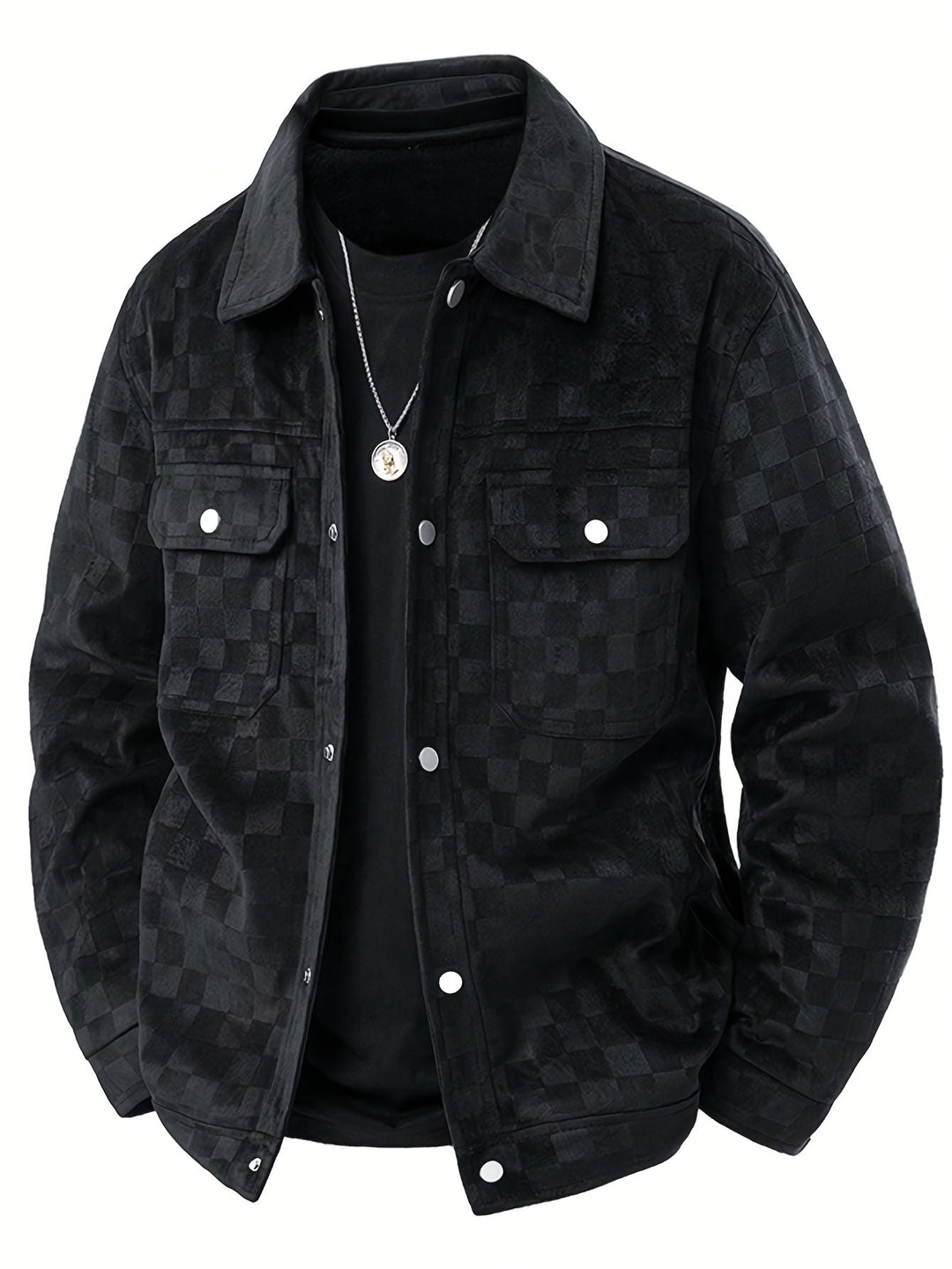 Men's modern checkered pattern jacket with a structured fit, perfect for transitional outerwear.