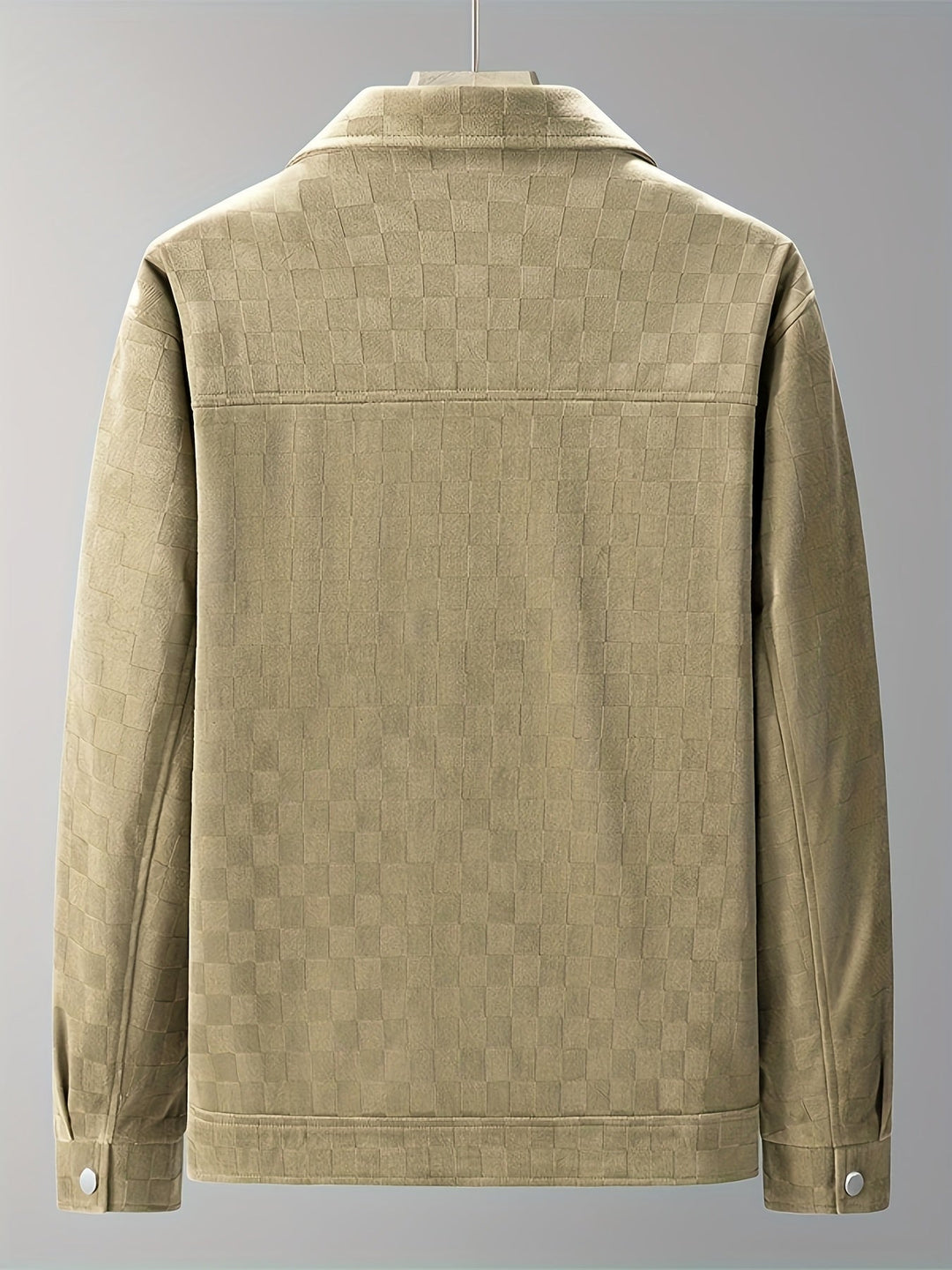 Distinctive men's checkered pattern jacket, a modern layering piece with functional snap cuffs.
