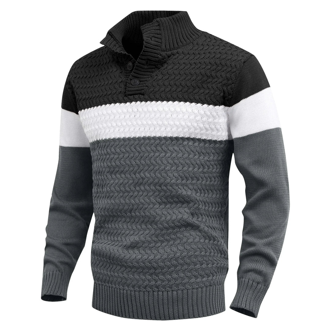 Men's long sleeve color block knit pullover, featuring a unique textured pattern for modern everyday style.