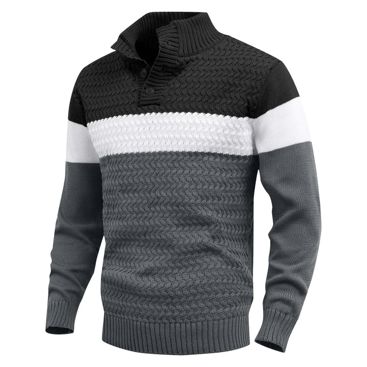Men's long sleeve color block knit pullover, featuring a unique textured pattern for modern everyday style.