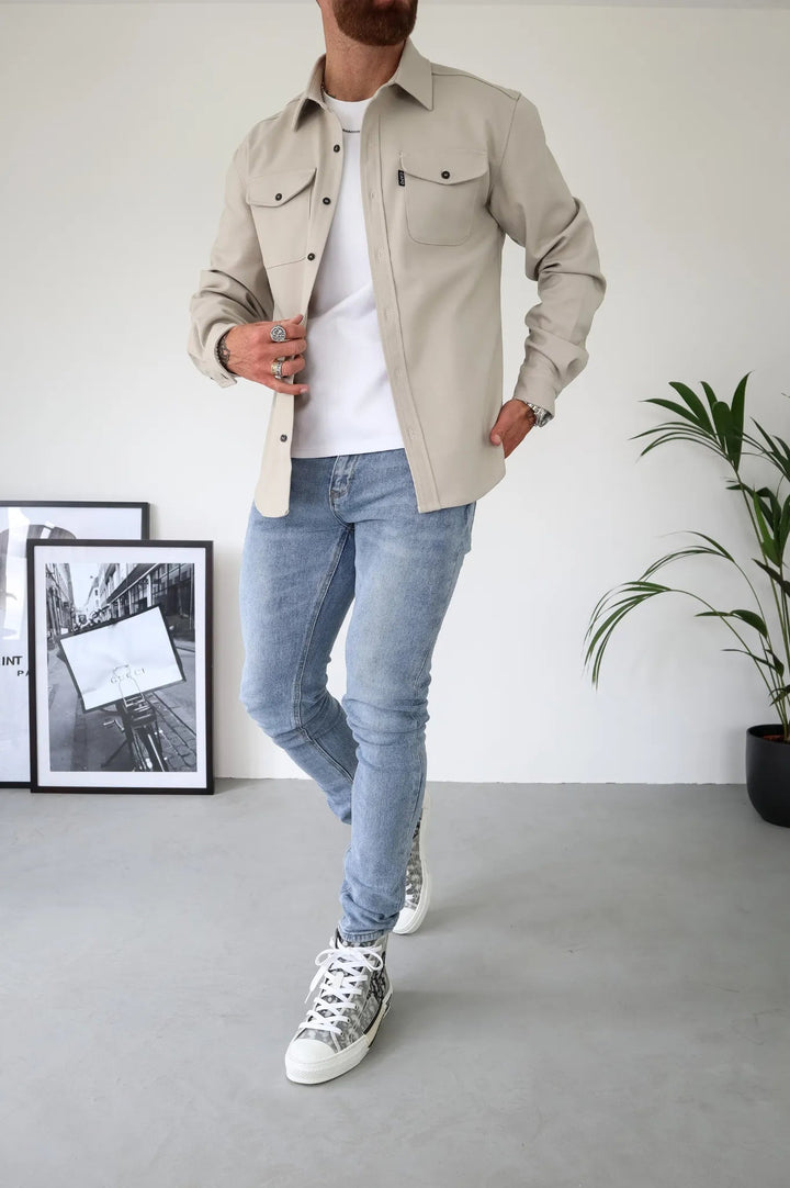 Back view of the Men's Modern Elias Shirt Jacket, a versatile casual shacket, perfect for men's outerwear layering.