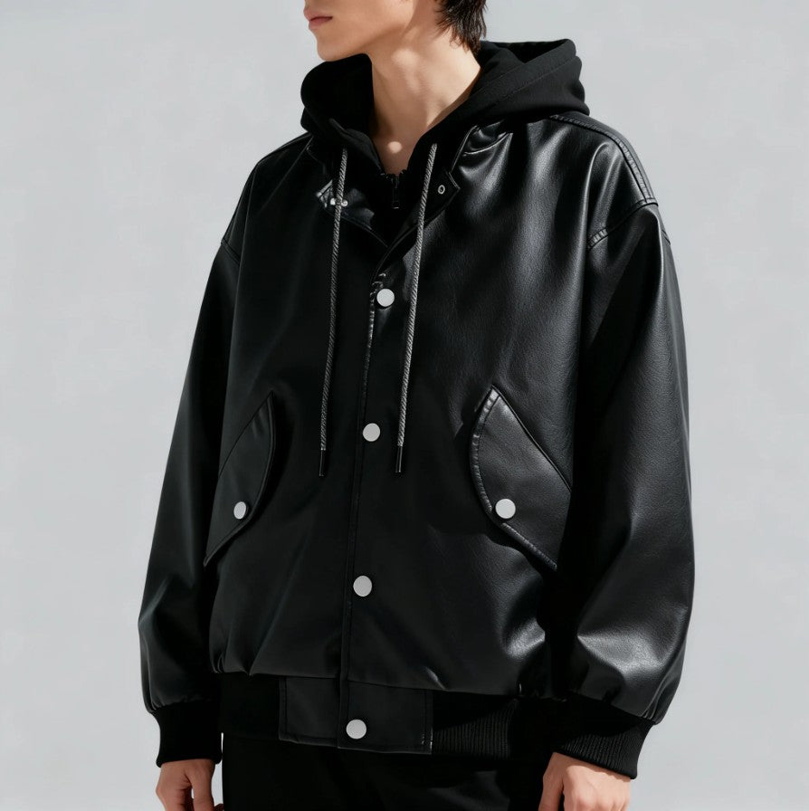 Black men's modern everyday jacket, ideal for casual street style. Versatile outerwear for daily wear and fashion.