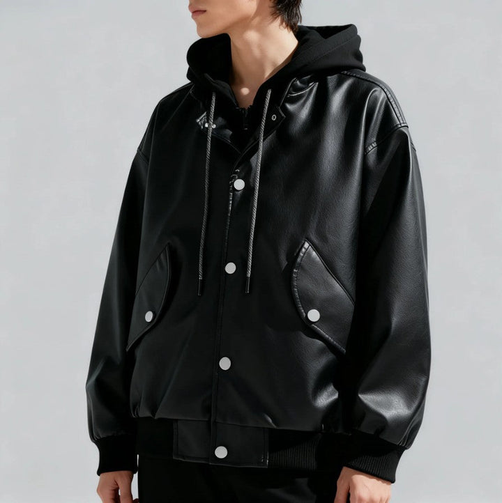 Black men's modern everyday jacket, ideal for casual street style. Versatile outerwear for daily wear and fashion.