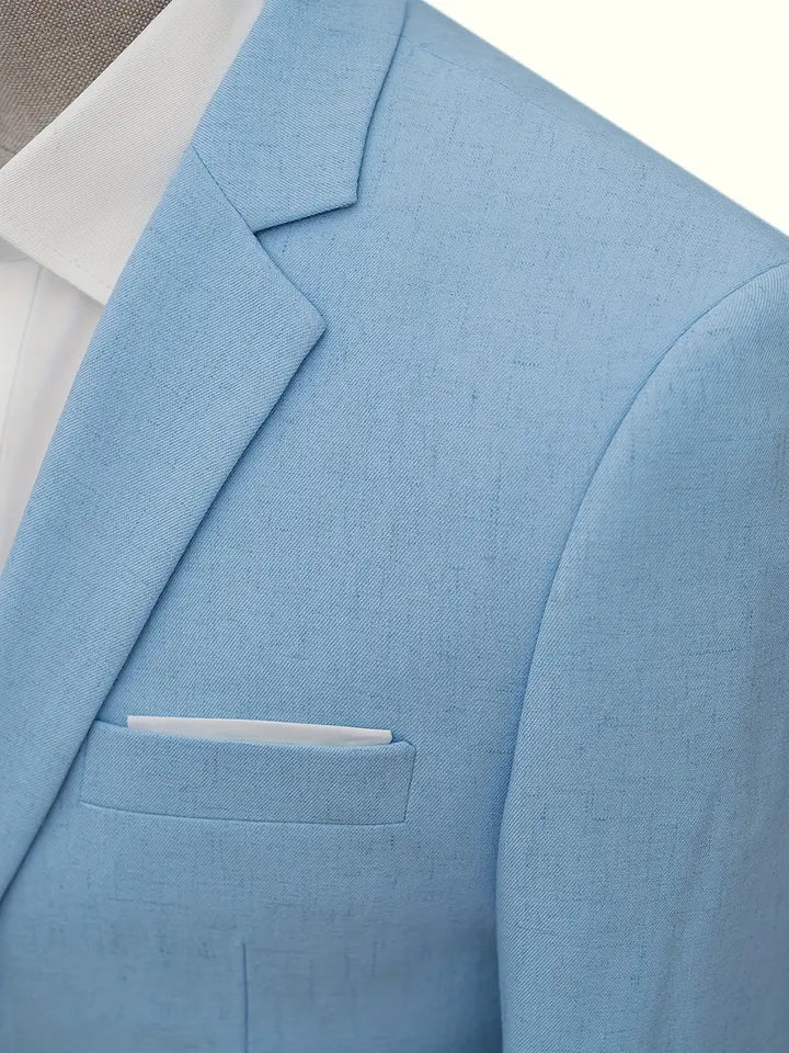 Comfortable men's flat collar suit. Perfect for weddings & office wear. Modern, single-breasted, stylish fit.