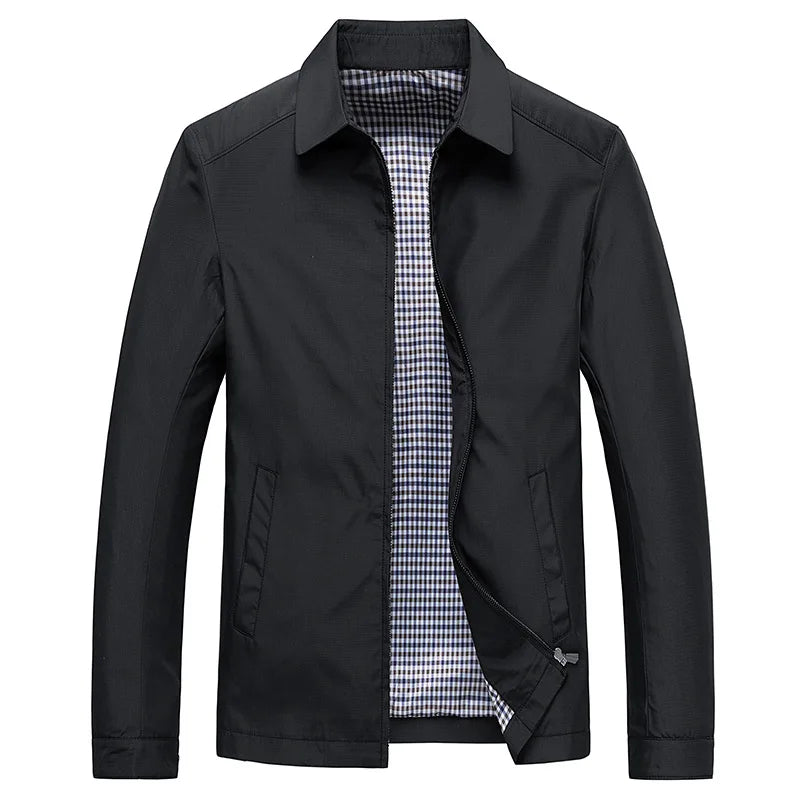 Men's modern flight jacket with stand collar. Versatile outerwear for a sleek casual and smart-casual look.