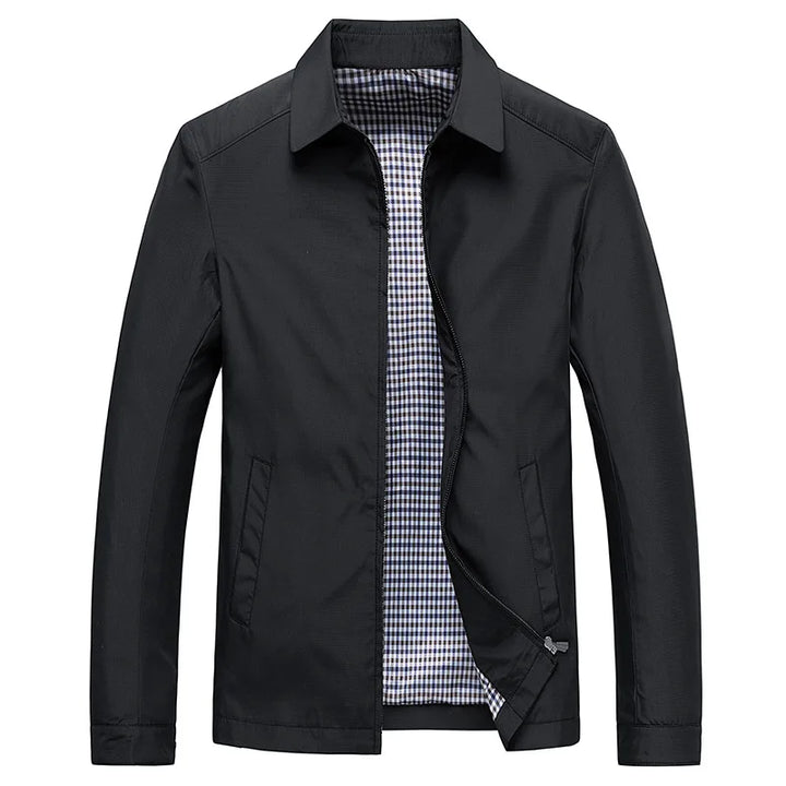 Men's modern flight jacket with stand collar. Versatile outerwear for a sleek casual and smart-casual look.