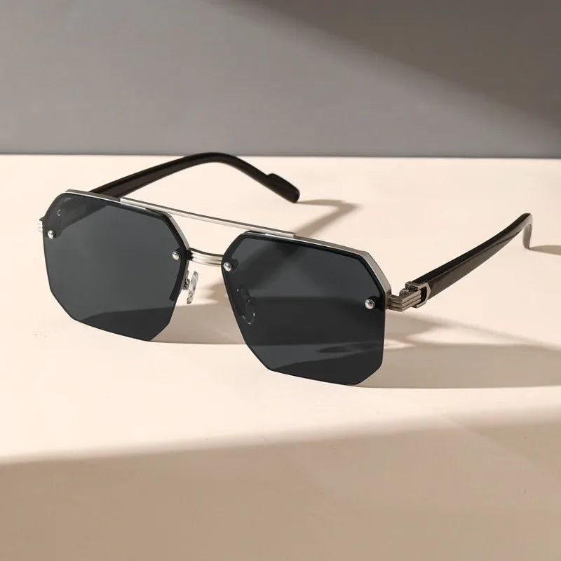 Men's modern geometric sunglasses in onyx black with UV protection. Stylish and lightweight fashion eyewear for eye protection.