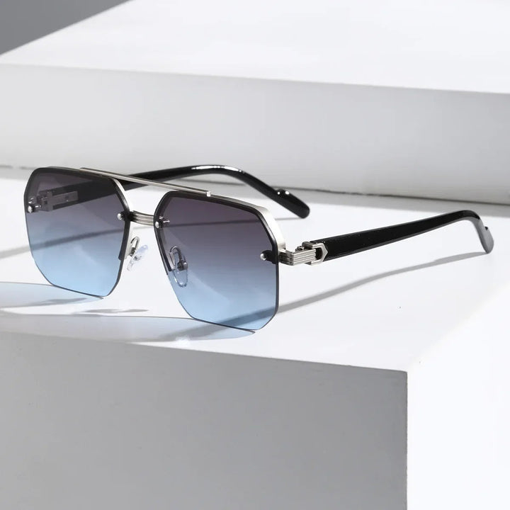 Amber brown men's geometric UV protection sunglasses. Lightweight, modern fashion eyewear for stylish eye protection.