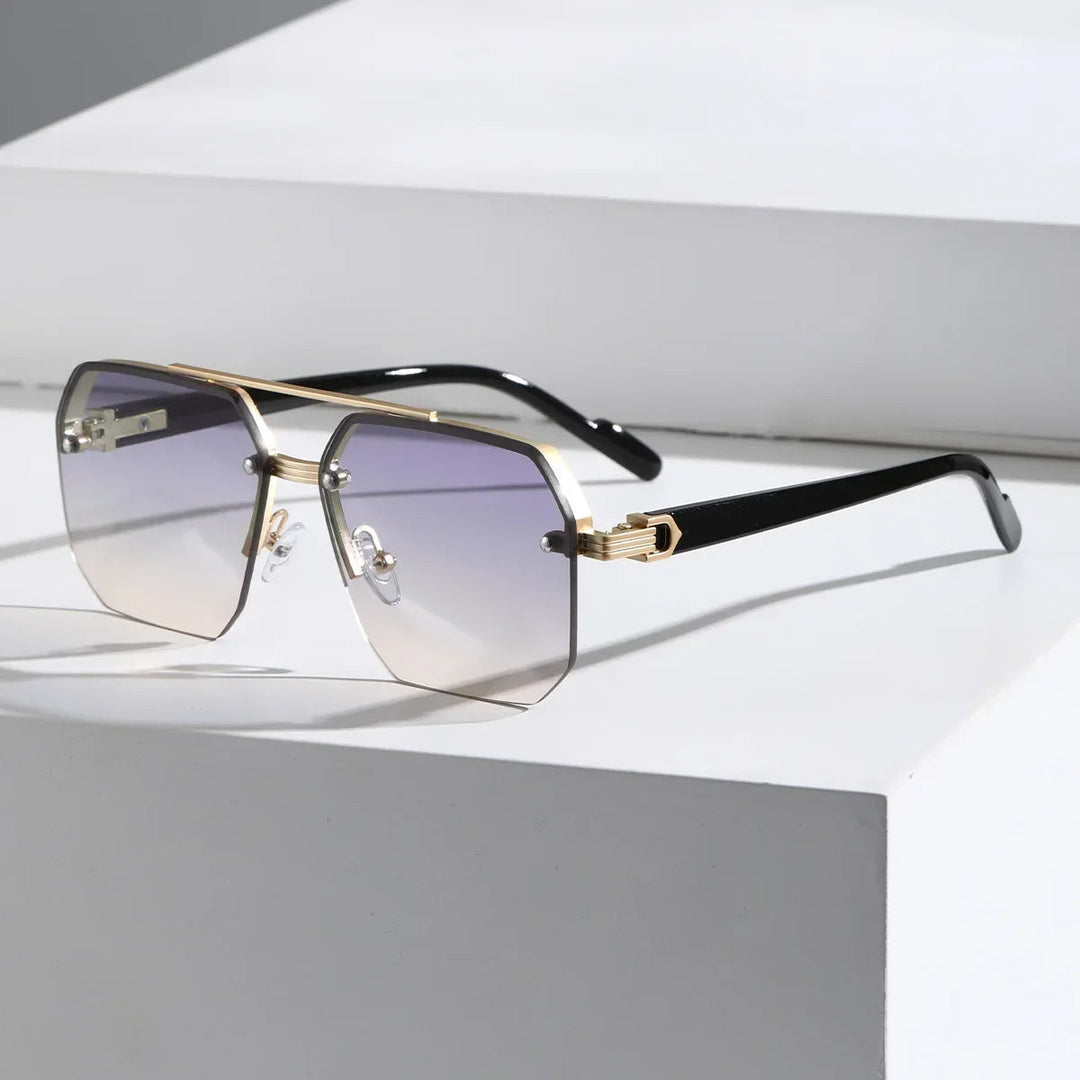 Modern men's geometric sunglasses, stylish and lightweight. Offers complete UV protection for eyes; a must-have accessory.