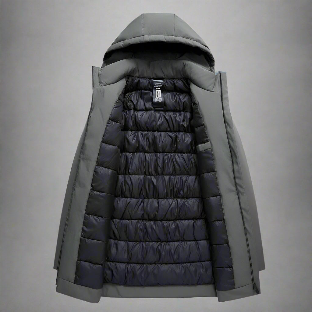 Versatile men's casual hooded winter coat, combining modern style with essential warmth.