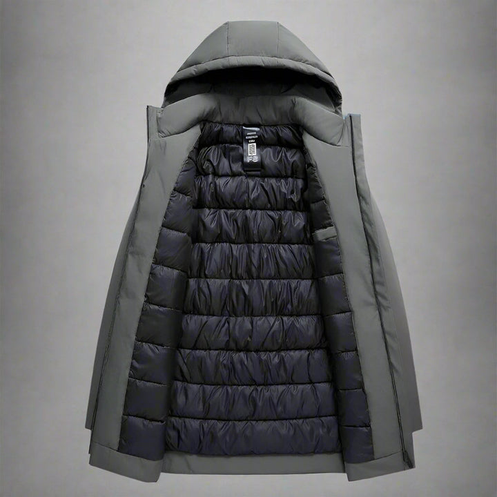 Versatile men's casual hooded winter coat, combining modern style with essential warmth.
