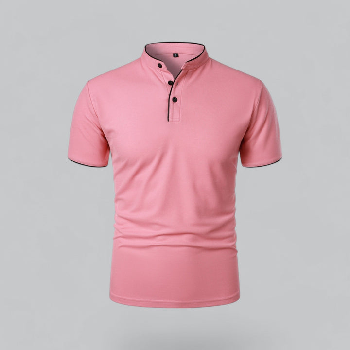 Men's regular fit short sleeve polo, Mandarin collarless, comfortable casual top.