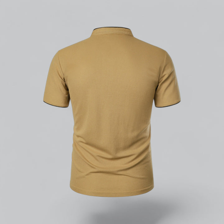 Stylish men's regular fit collarless polo top, perfect for everyday casual fashion.