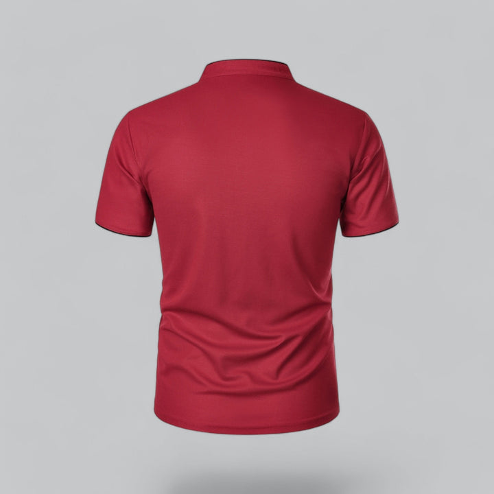 Men's modern collarless polo, regular fit, short sleeve, perfect for everyday style.