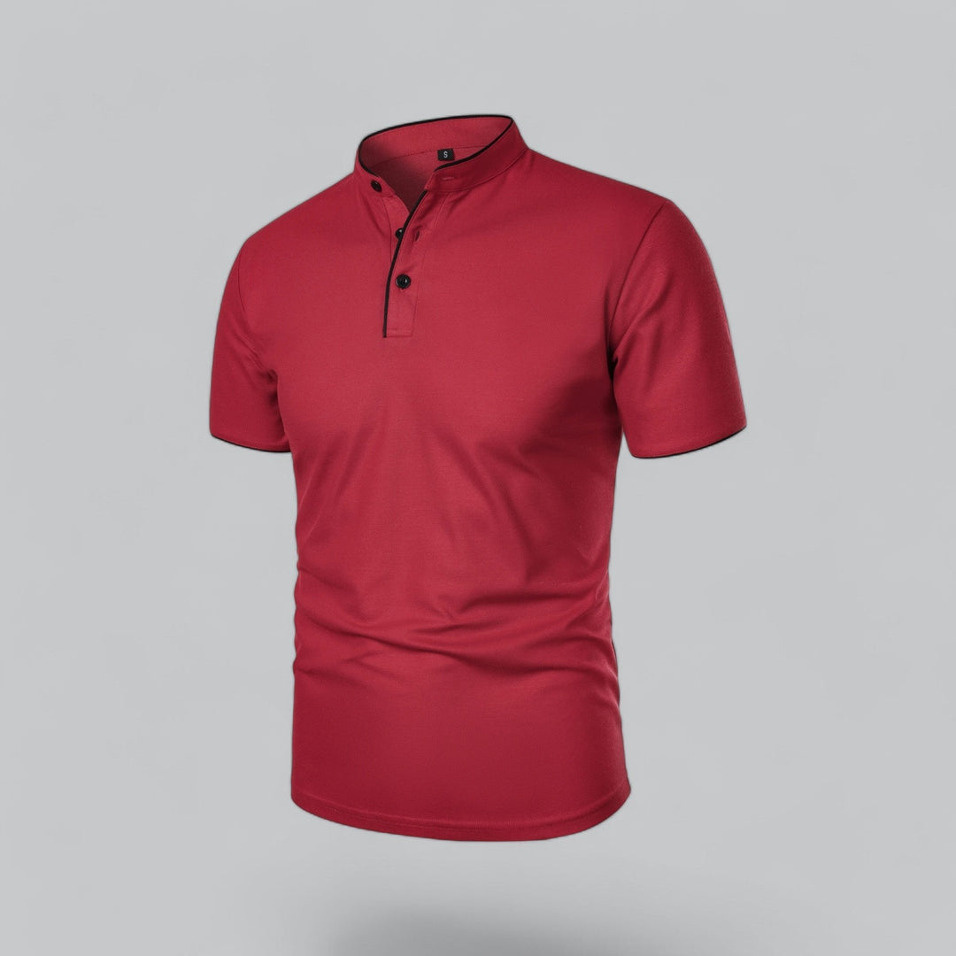 Casual men's polo shirt, Mandarin collarless, short sleeve, comfortable summer top.